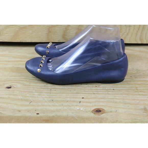 Balenciaga Ballet Flats 6 Blue Leather Gold Studs Arena Shoes Italy - Picture 1 of 7